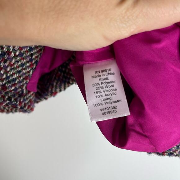Vintage purple red white wool tweed button preppy office blazer 8 - Picture 6 of 7